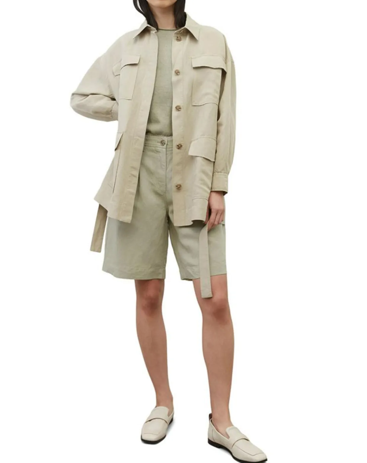 Surchemise Ceinturée en Lin mélangé beige clair-Marc O'Polo
