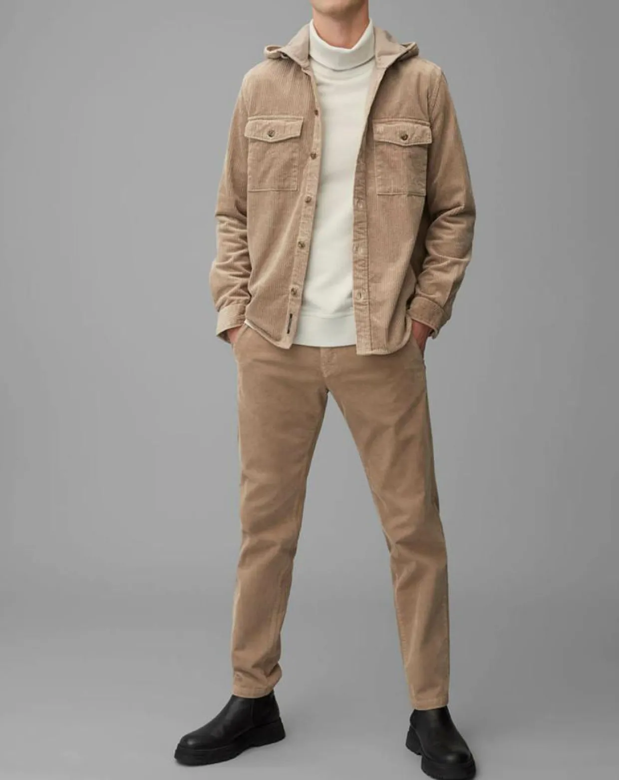 Homme Marc O'Polo Chemises^Surchemise en Velours côtelé à Capuche Double Poche beige