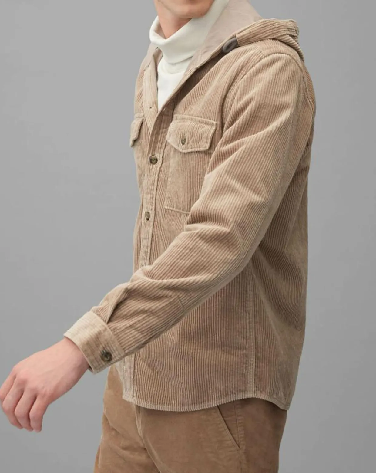 Homme Marc O'Polo Chemises^Surchemise en Velours côtelé à Capuche Double Poche beige