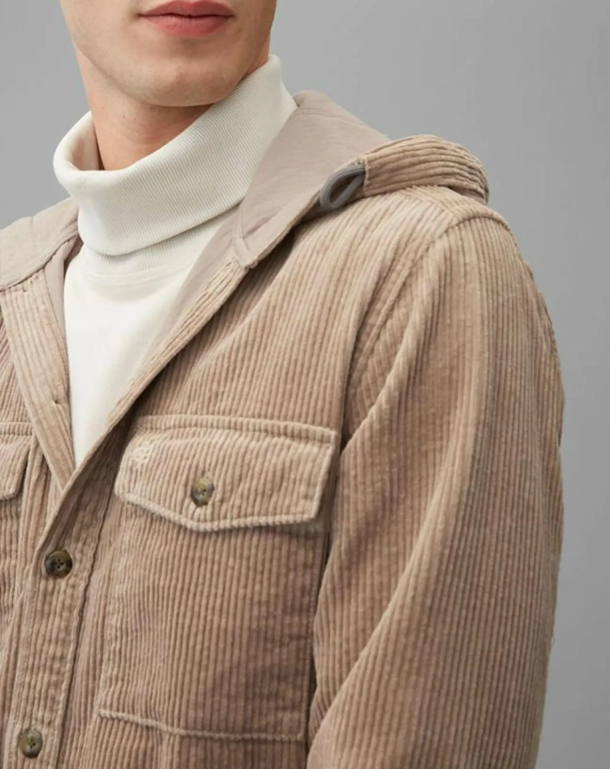 Homme Marc O'Polo Chemises^Surchemise en Velours côtelé à Capuche Double Poche beige