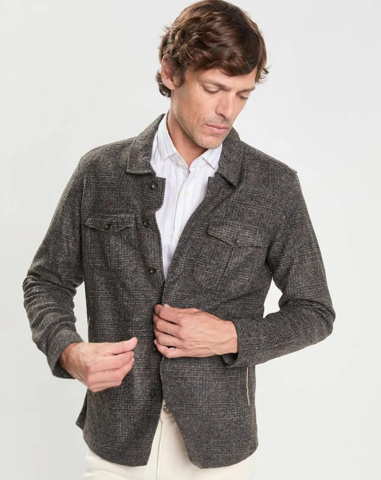 Surchemise Regular Fit en Flanelle imprimée Prince de Galles marron-Hackett London Sale