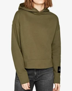 Femme Pepe Jeans Pulls^Sweat à capuche Patch kaki