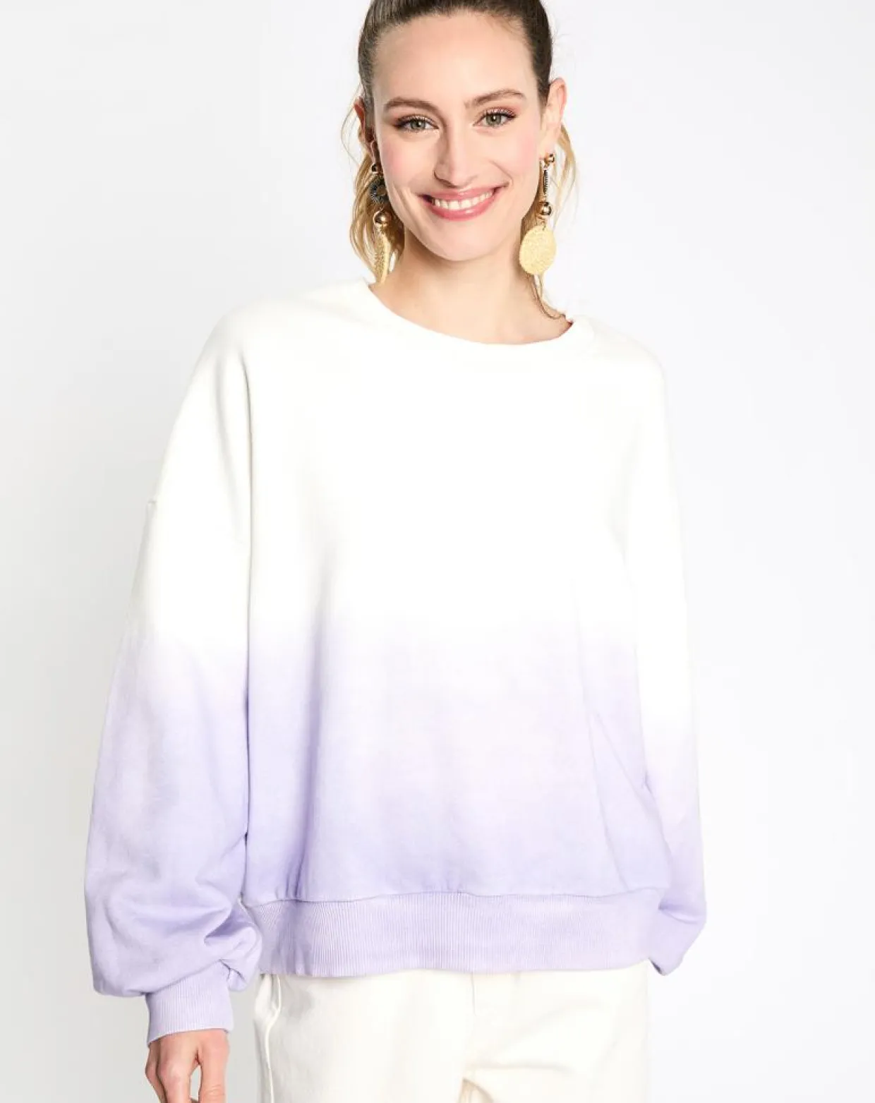 Femme Esprit Pulls^Sweat cr ml dip dye blanc/violet