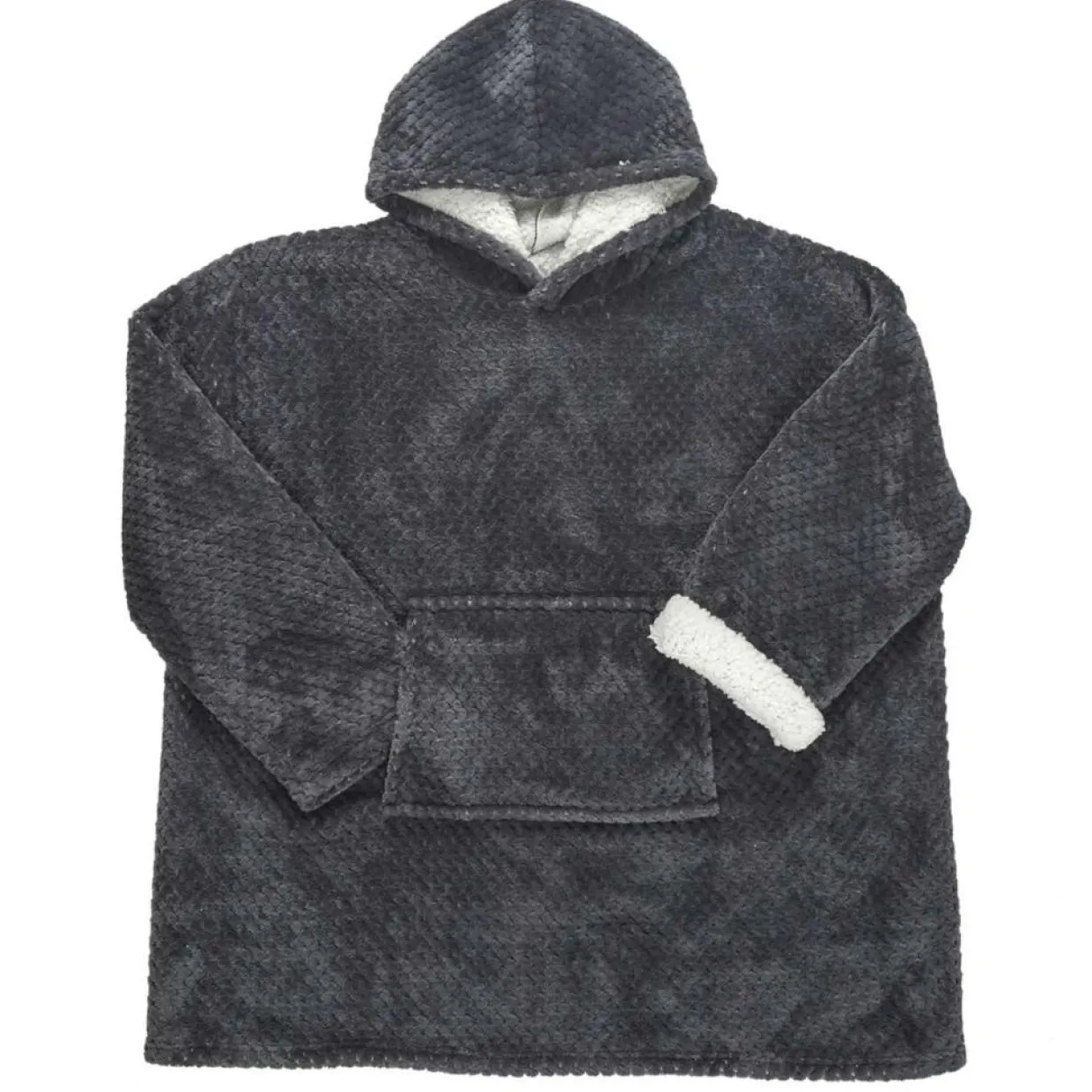 Sweat plaid à capuche intérieur Sherpa gris foncé-Home Deco Factory Sale