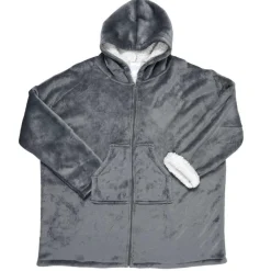 Home Deco Factory Plaids^Sweat plaid zippé à capuche intérieur Sherpa gris