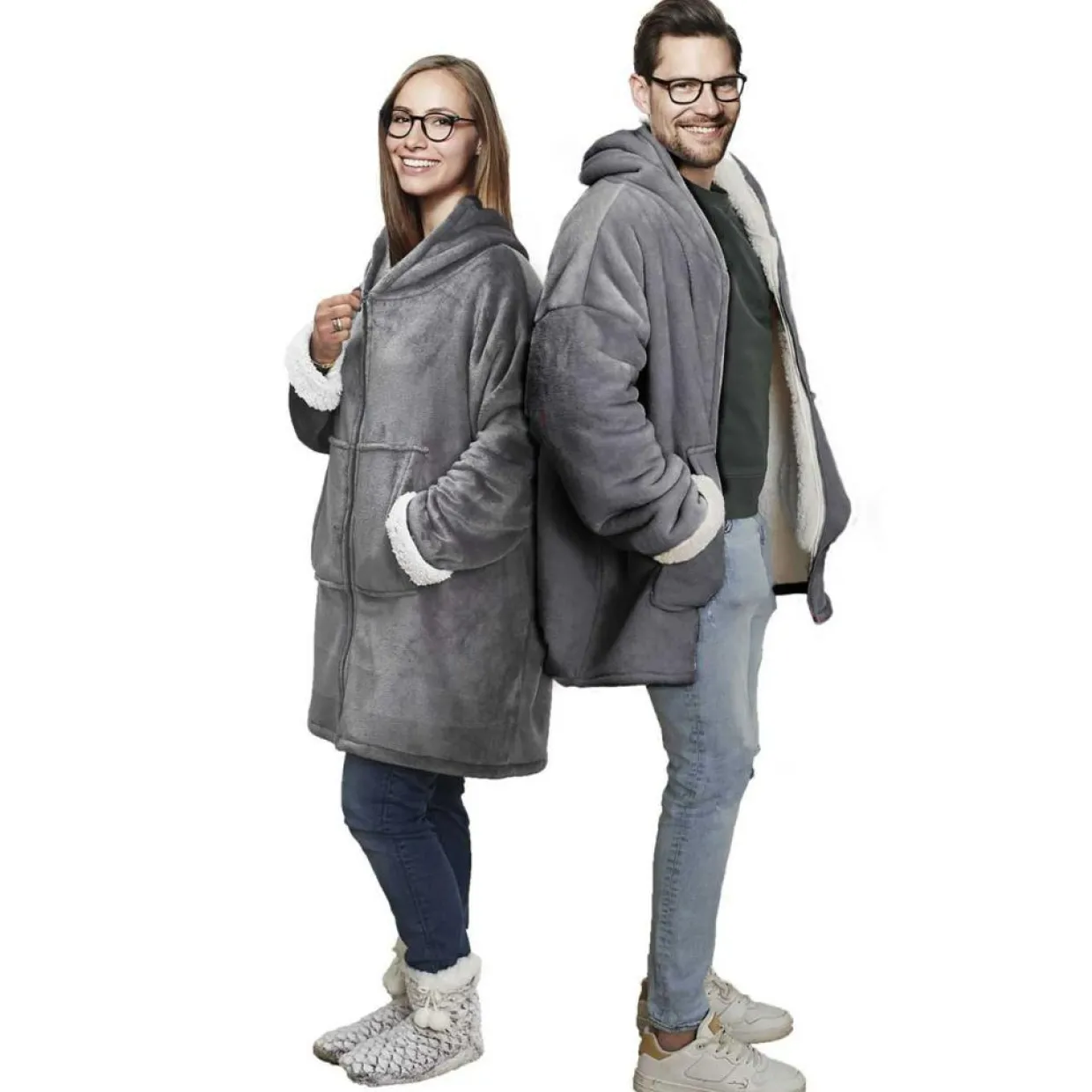 Home Deco Factory Plaids^Sweat plaid zippé à capuche intérieur Sherpa gris