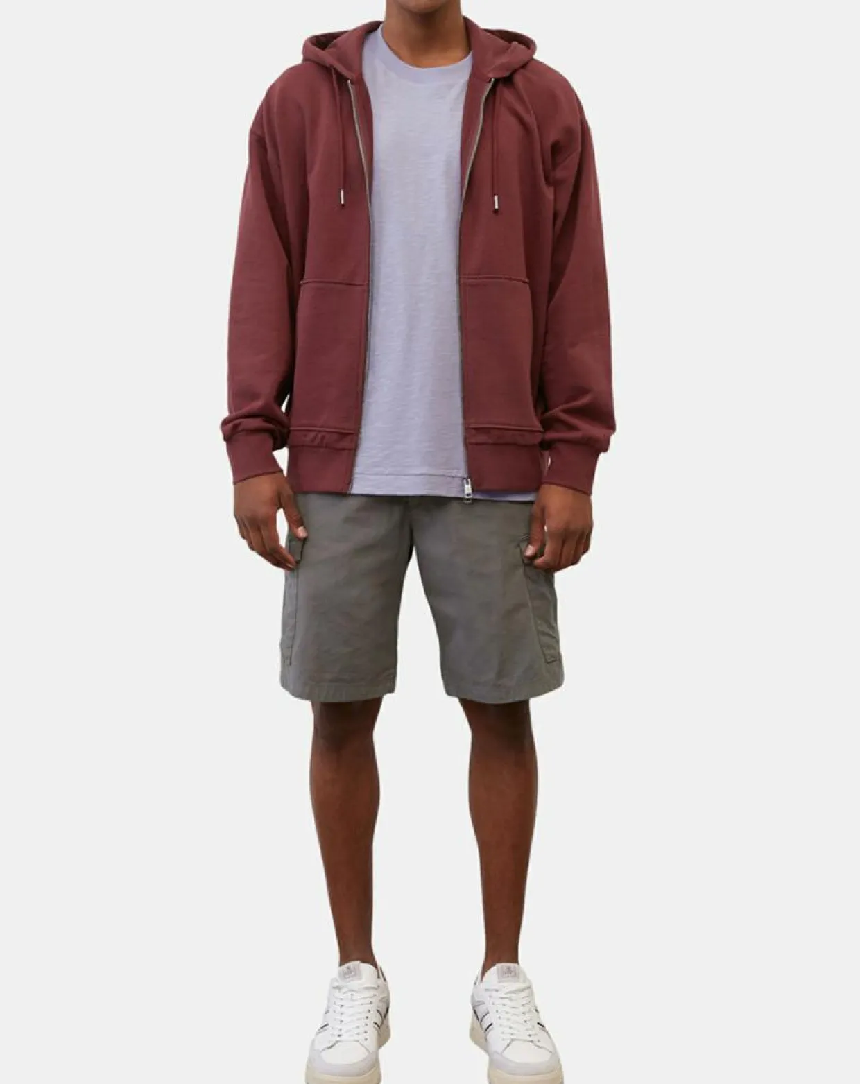 Sweat zippé à capuche 100% Coton Bio bordeaux-Marc O'Polo Discount