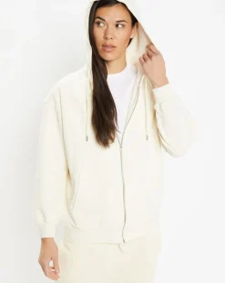 Sweat zippé en Coton bio Mathalie à capuche écru-Galeries Lafayette Sale