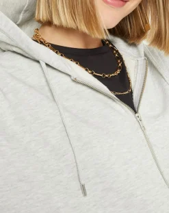 Sweat zippé en Coton bio Mathalie à capuche gris chiné-Galeries Lafayette Hot