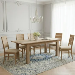 Table à manger plateau cannage 180 rallonge 40 Acacia Tatoo II Beige - 180x90x77 cm-Bois & Chiffons Clearance