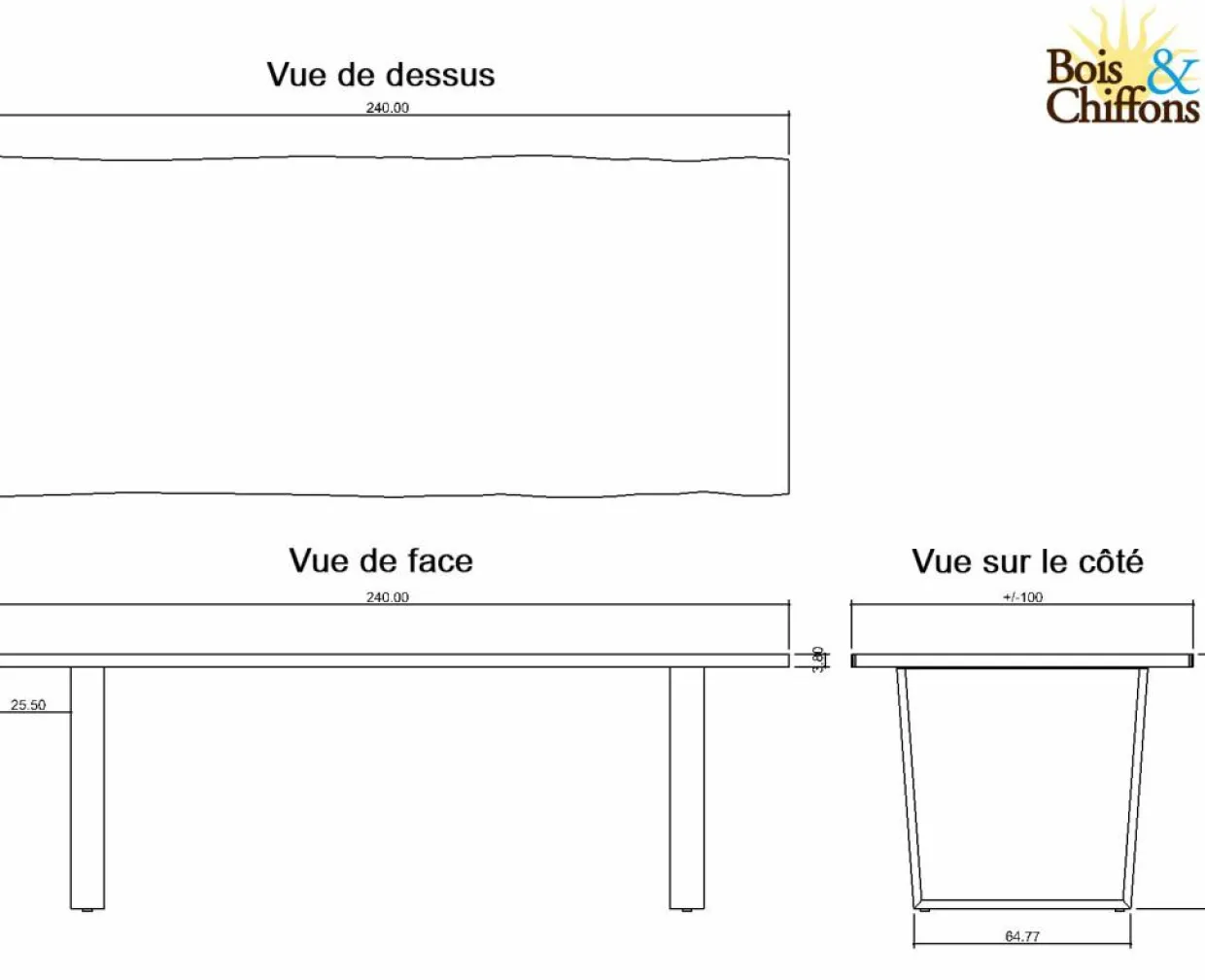 Table a manger en bois Acacia Forest Brut - 200x100x76 cm-Bois & Chiffons Discount