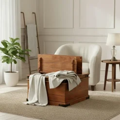Bois & Chiffons Tables^Table basse coffre carrée en acacia massif Naturel - 85x85x50 cm