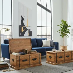 Bois & Chiffons Tables^Table basse coffre rectangulaire en acacia massif Marron - 100x55x45 cm
