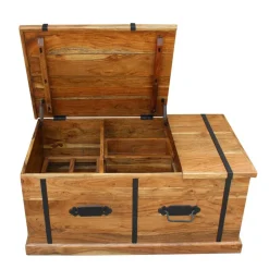Bois & Chiffons Tables^Table basse coffre rectangulaire en acacia massif Marron - 100x55x45 cm