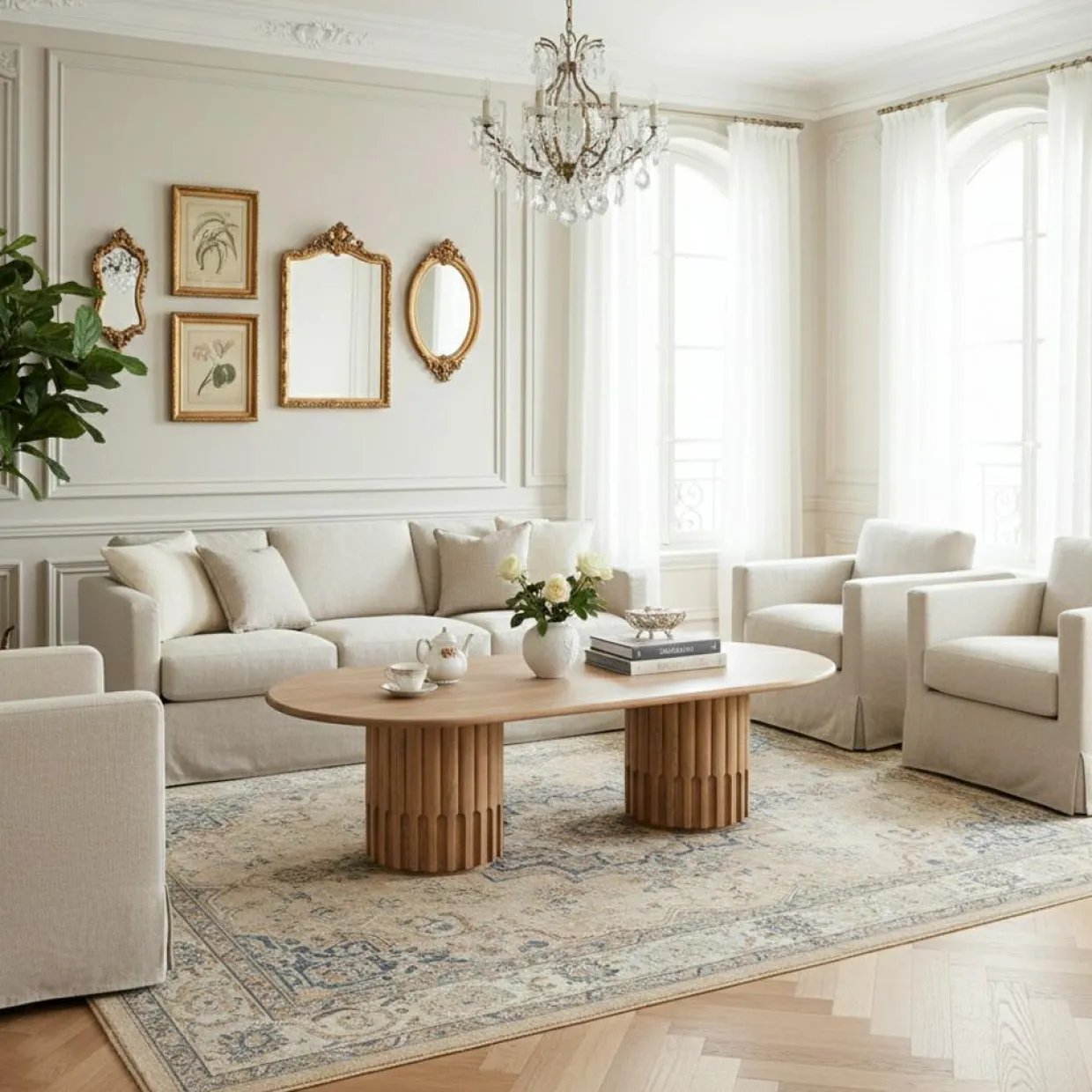 Bois & Chiffons Tables^Table basse ovale Chêne Dalta Marron - 152x76x42 cm