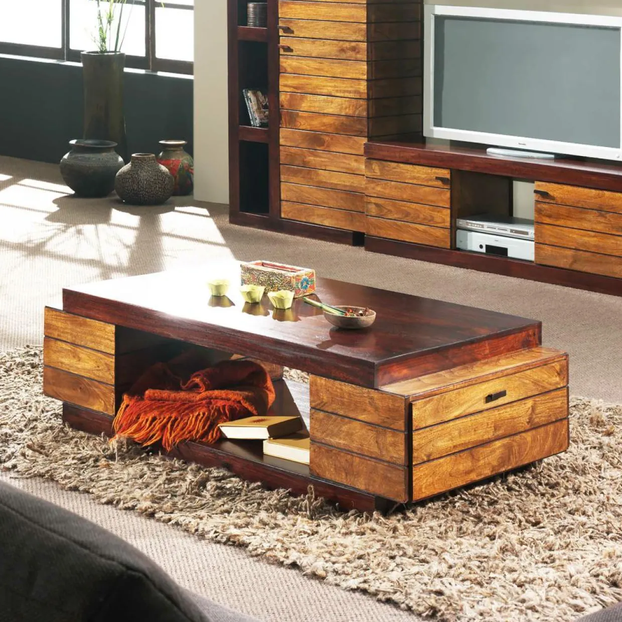Table basse rectangulaire bois bicolore Manguier Herods Naturel - 135x75x42 cm-Bois & Chiffons Best