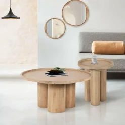 Bois & Chiffons Tables^Table basse ronde Mango Barloo Beige - 89x89x43 cm