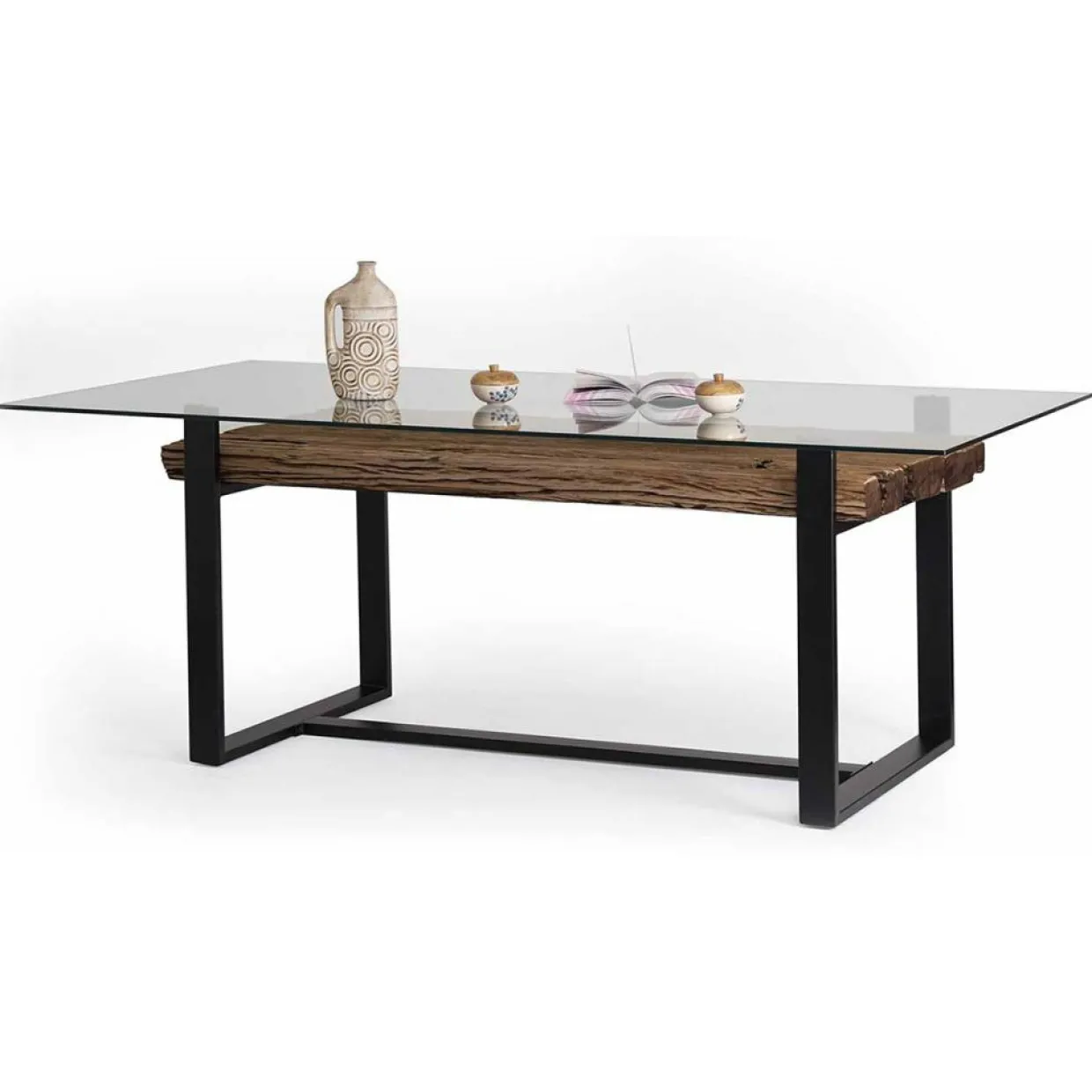 Table bois recyclé bois recyclé sufa marron - 200x100x76 cm-Bois & Chiffons Discount