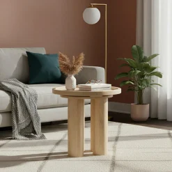 Bois & Chiffons Tables^Table d'appoint ronde pour canapé Mango Barloo Beige - 43x41x51 cm