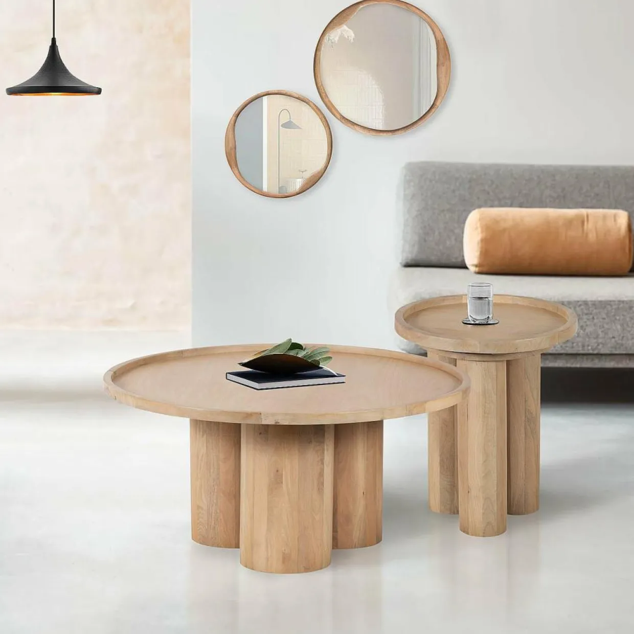 Bois & Chiffons Tables^Table d'appoint ronde pour canapé Mango Barloo Beige - 43x41x51 cm