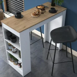 Table de bar ja103 noyer/blanc - 120x100x50 cm-Wooden Art Outlet