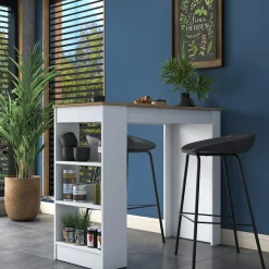 Table de bar ja103 noyer/blanc - 120x100x50 cm-Wooden Art Outlet