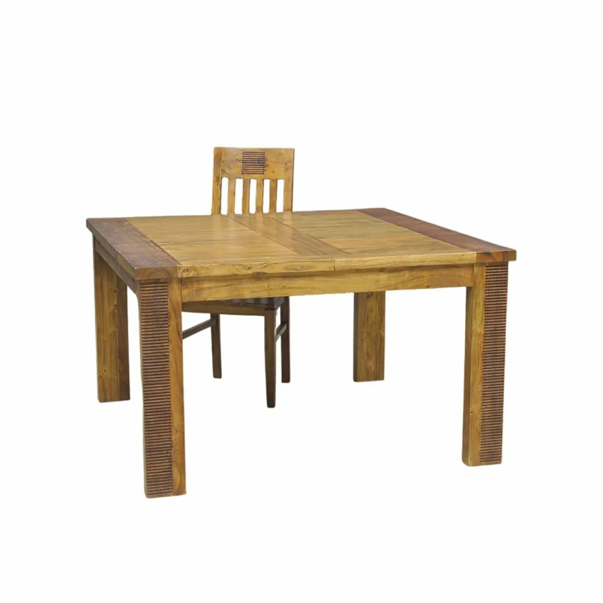 Table de repas carrée allonge bois strié Acacia Verone Naturel - 130x130x76 cm-Bois & Chiffons Sale