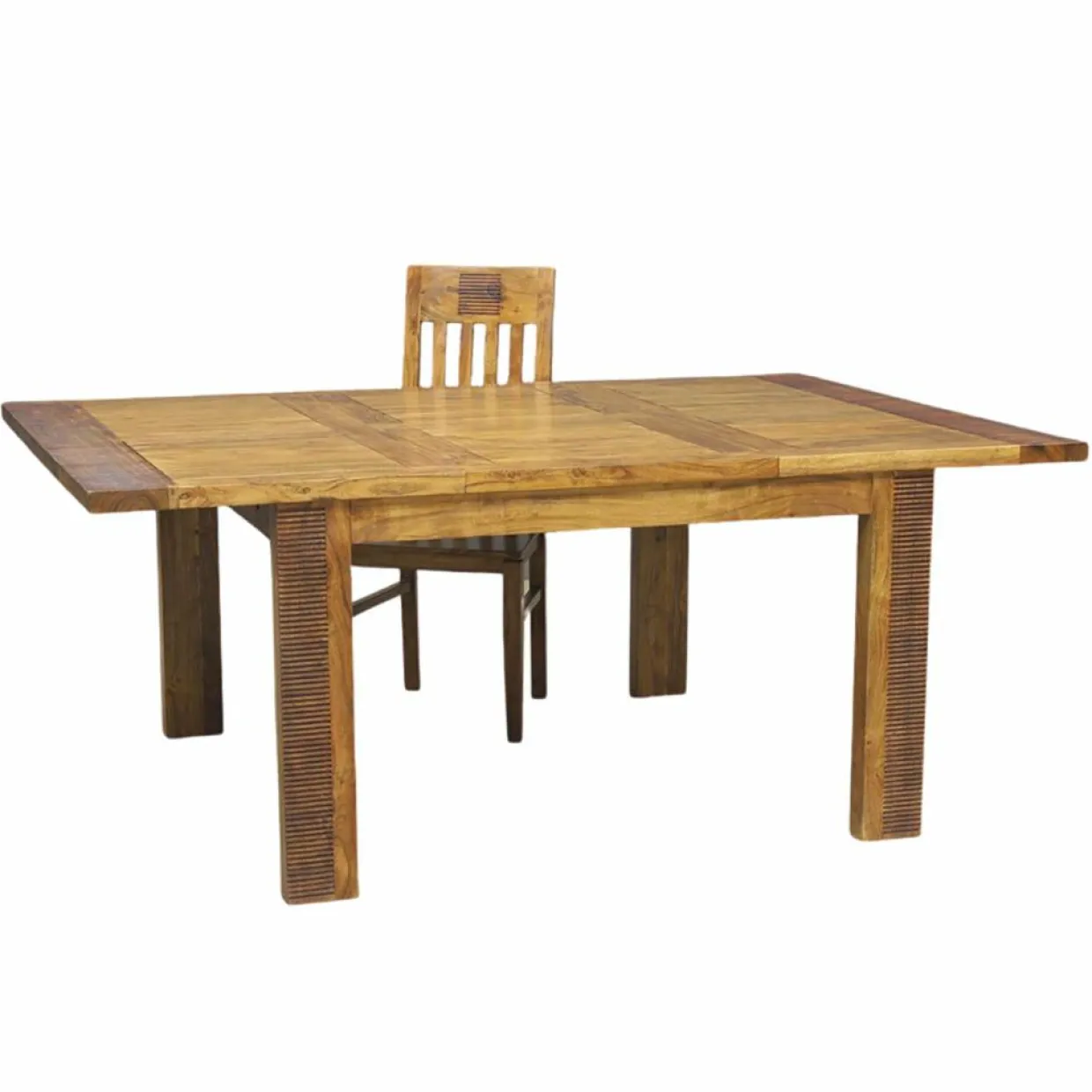 Table de repas carrée allonge bois strié Acacia Verone Naturel - 130x130x76 cm-Bois & Chiffons Sale