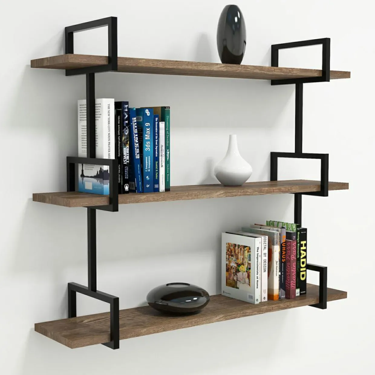 Wooden Art Etagères^Étagère murale Uras noyer - 90x76x22,5 cm