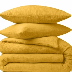Baton Rouge Linge De Lit, Ensembles^Taie d'oreiller 100% Gaze de coton jaune