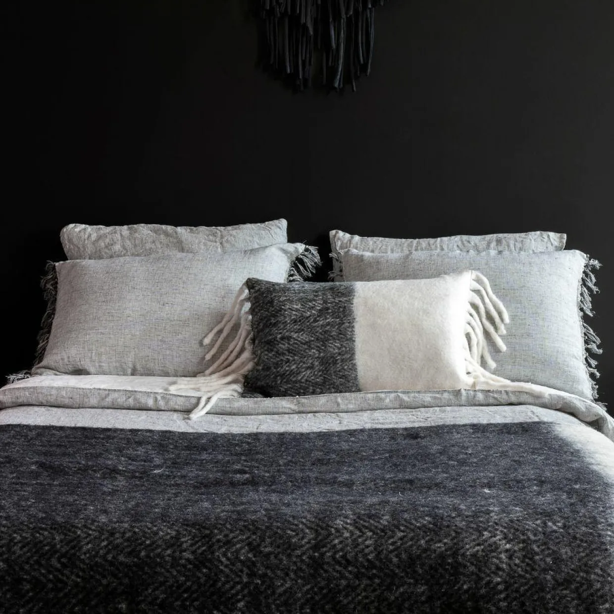 Bed and Philosophy Linge De Lit, Ensembles^Taie d'oreiller en lin lavé et coton grise 65x65cm