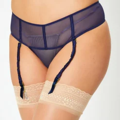 Femme Huit Lingerie, Nuit^Tanga en Soie mélangée Glamour bleu marine