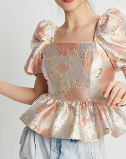Femme Manoush Tops Et Blouses^Top Brocard imprimé rose pâle/doré