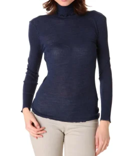 Top col roule laine et soie bleu-Mare Online