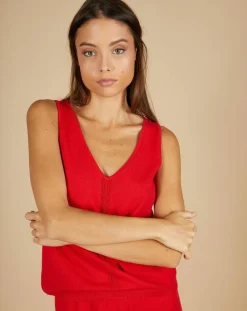 Top en Coton & Cachemire Juliette fines bretelles groseille-Cashmere Tribu Outlet