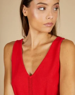 Top en Coton & Cachemire Juliette fines bretelles groseille-Cashmere Tribu Outlet