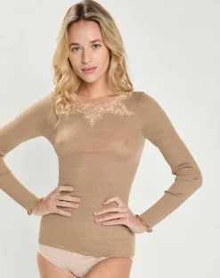 Femme Mare Tops Et Blouses^Top en laine et soie manches longues beige