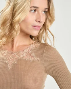 Femme Mare Tops Et Blouses^Top en laine et soie manches longues beige