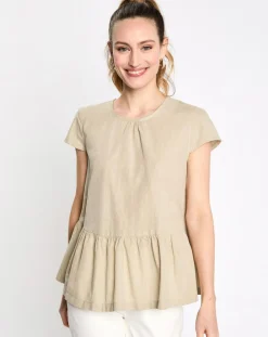 Femme Esprit Tops Et Blouses^Top en Lin à volant sans manches beige/vert