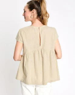 Femme Esprit Tops Et Blouses^Top en Lin à volant sans manches beige/vert