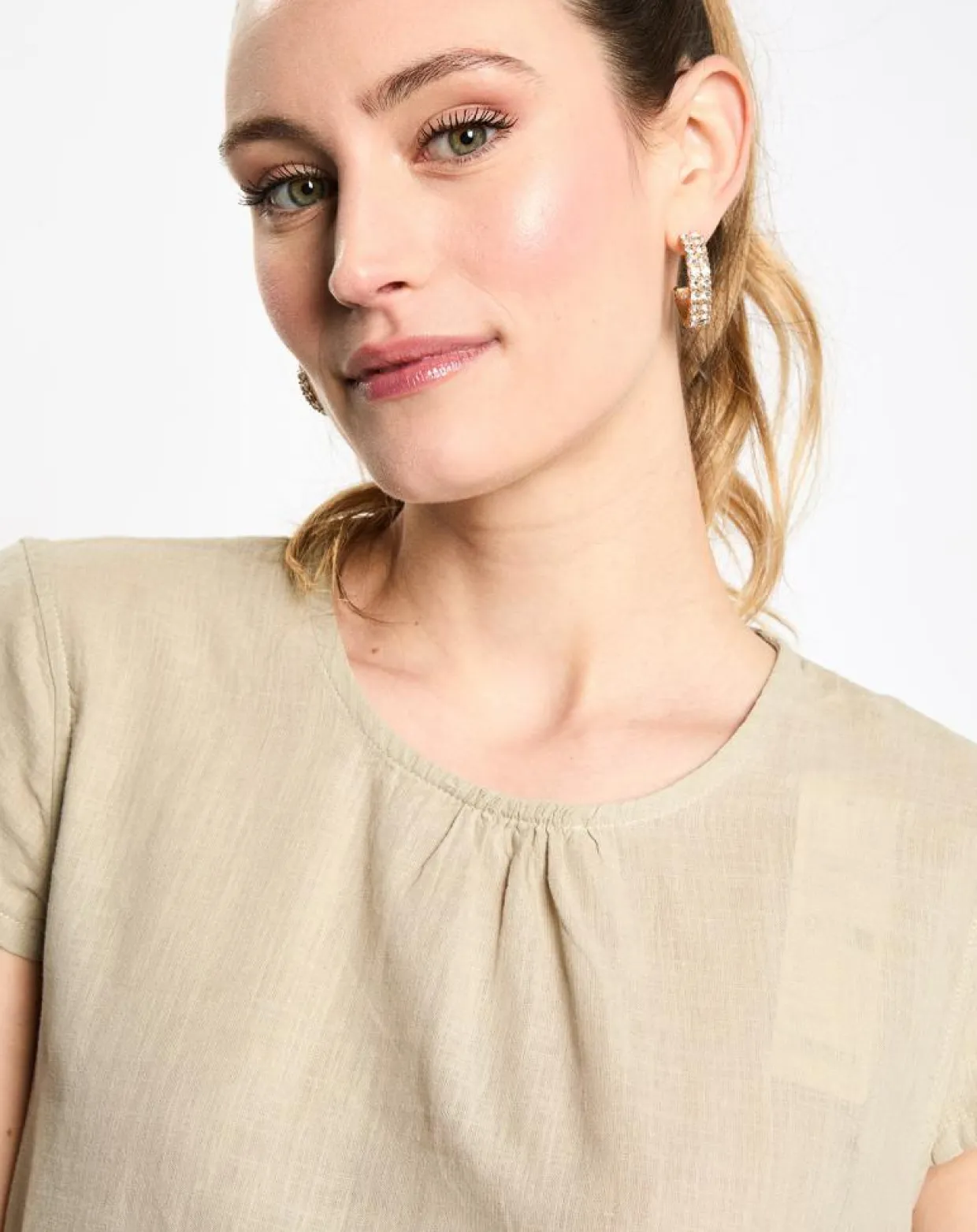 Femme Esprit Tops Et Blouses^Top en Lin à volant sans manches beige/vert