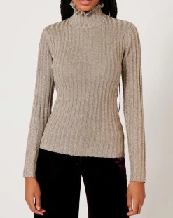 Femme Manoush Tops Et Blouses^Top en maille Funnel Neck Cote Lurex argenté