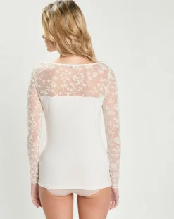 Top en micromodal dentelle manches longues naturel-Mare Outlet
