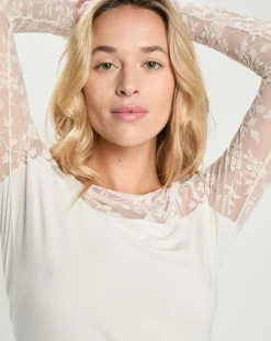 Top en micromodal dentelle manches longues naturel-Mare Outlet