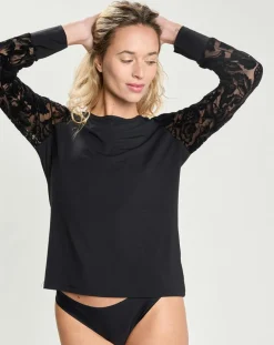 Femme Mare Tops Et Blouses^Top en micromodal manches longues dentelle noir