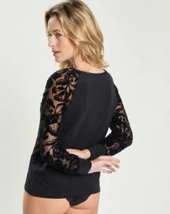 Femme Mare Tops Et Blouses^Top en micromodal manches longues dentelle noir