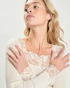 Femme Mare Tops Et Blouses^Top en micromodal manches longues haut dentelle blanc
