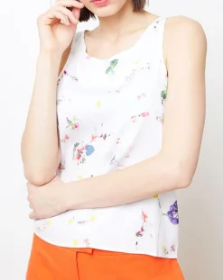 Top en Soie mélangé imprimé floral blanc-Cacharel Best