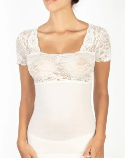 Femme Mare Tops Et Blouses^Top manches courtes en Laine mélangée dentelle ivoire