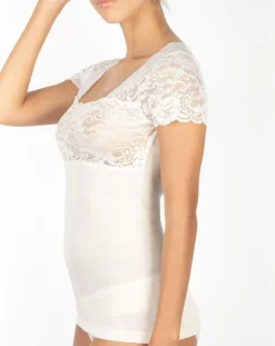 Femme Mare Tops Et Blouses^Top manches courtes en Laine mélangée dentelle ivoire